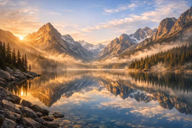 Sunrise mountain lake landscape preview